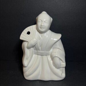 Arirang Collectible White Ceramic Samurai Figure w/ Fan Cocktail Mug Cup Decor